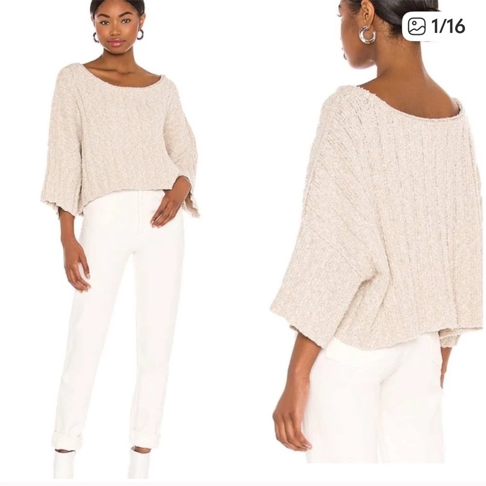 Free People Oatmeal Colored Chunky Knit Cropped Sweater